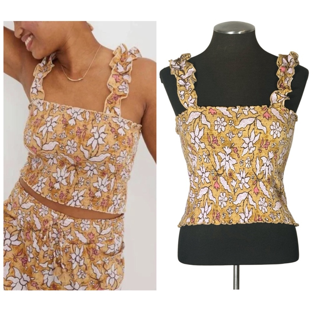 Aerie – Floral Smocked Ruffle Strap Stretch Top – Small - NWT